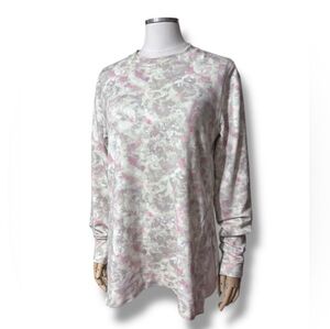 MONO B Crew Neck Floral Print Long Sleeve Mid Weight Sweatshirt with Side Slits